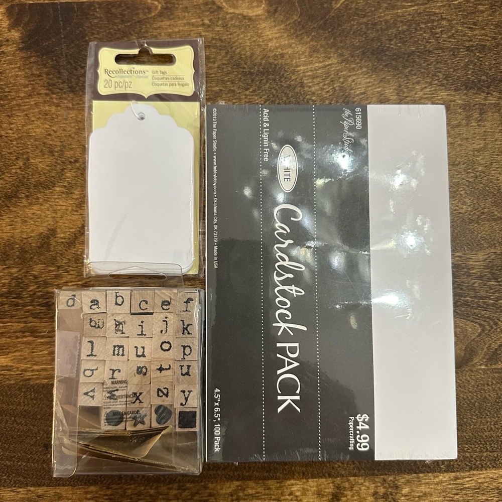 Recollections White Tags and Black Cardstock with Alphabet Stamps
